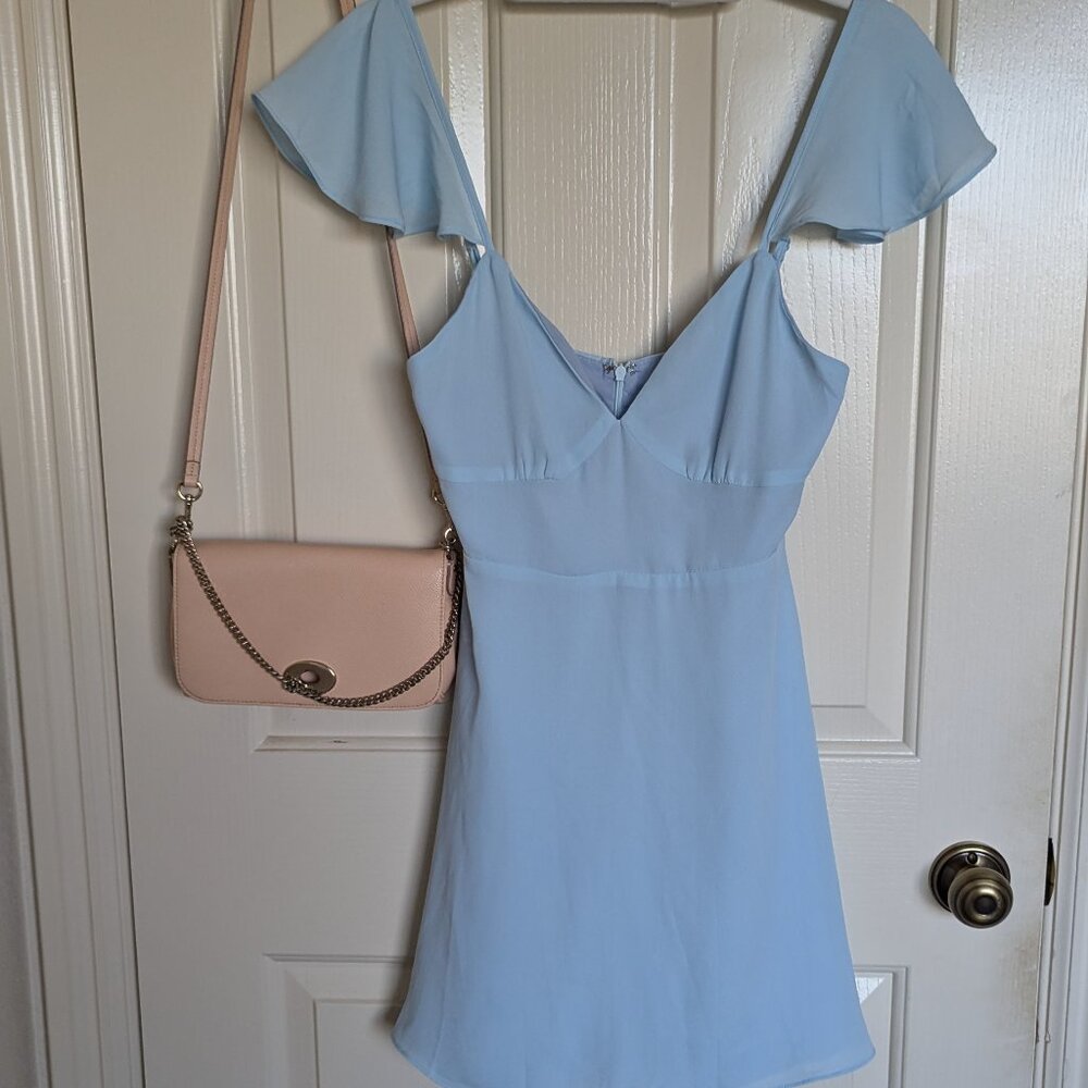 Blue Flutter Sleeve Mini Dress - XS